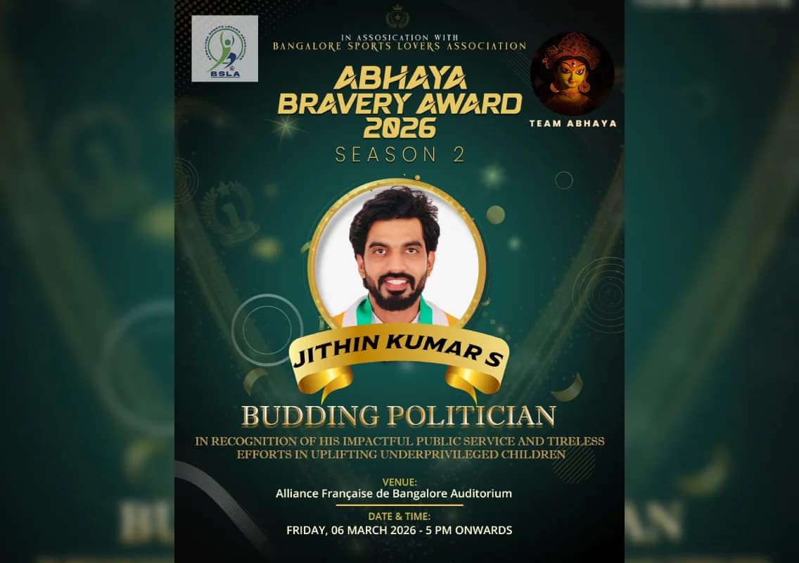 Jithin Kumar S to receive Abhaya Bravery Award 2026 for emerging public service leadership