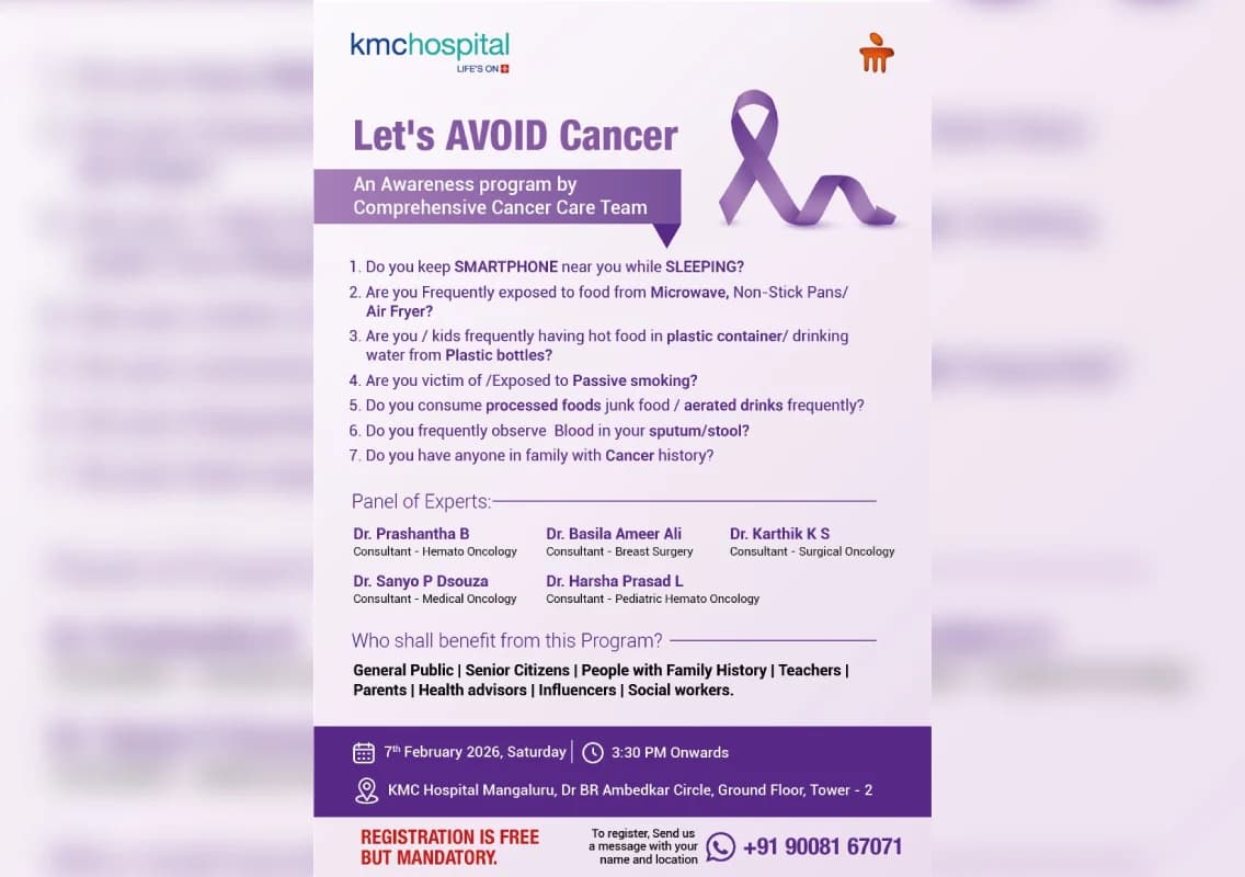 KMC Hospital Mangaluru to host ‘Let’s AVOID Cancer’ awareness programme