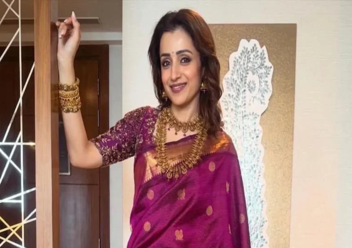 Trisha Krishnan stuns in temple jewellery at wedding