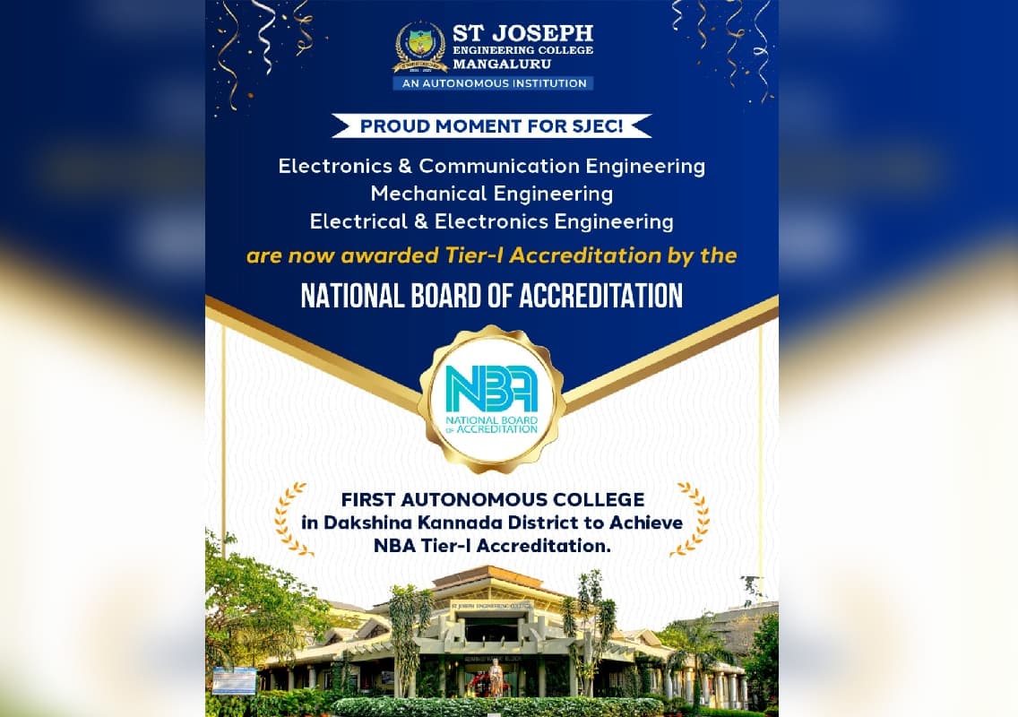 St Joseph Engineering College Secures Prestigious NBA Tier-I Accreditation for Three UG Programmes