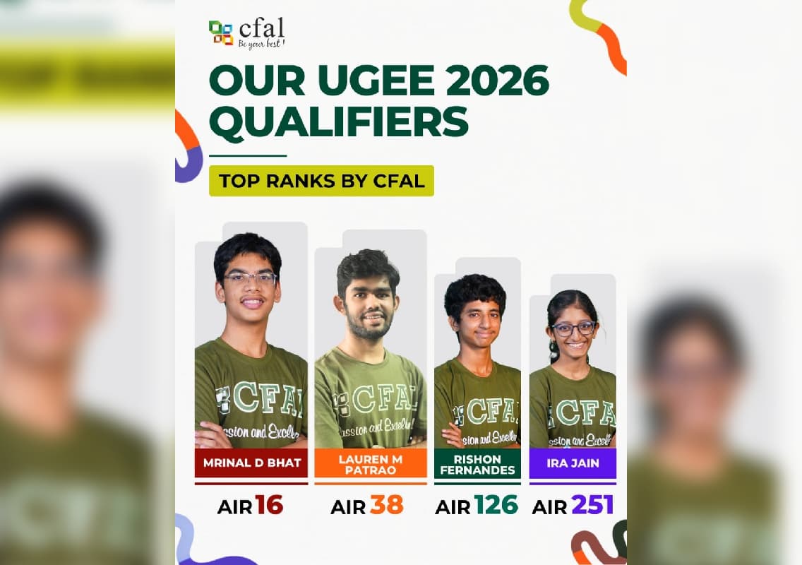 CFAL Students Secure AIR 16 and AIR 38 in IIIT Hyderabad UGEE; Four Students Among Top National Performers