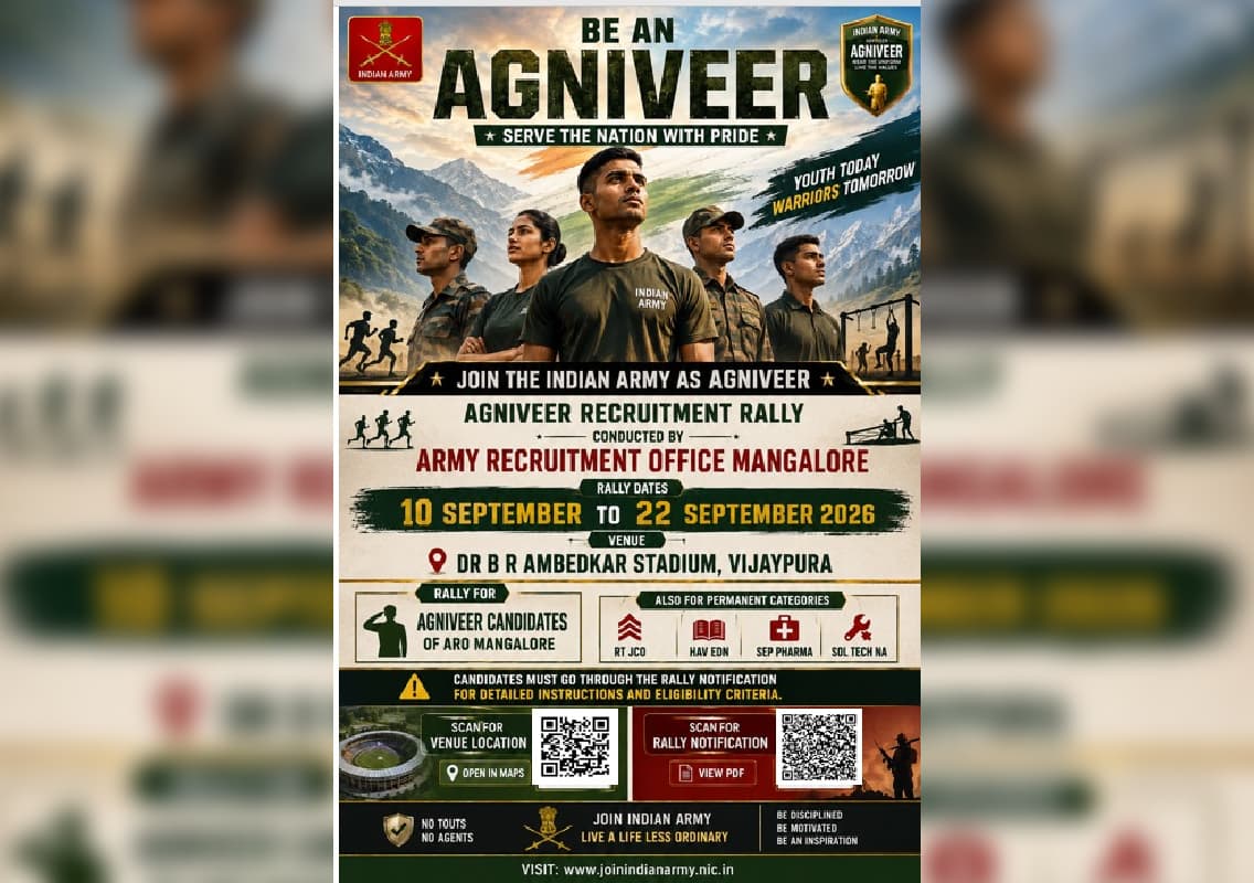 Agniveer Recruitment Rally to be held in Vijayapura from September 10 to 22