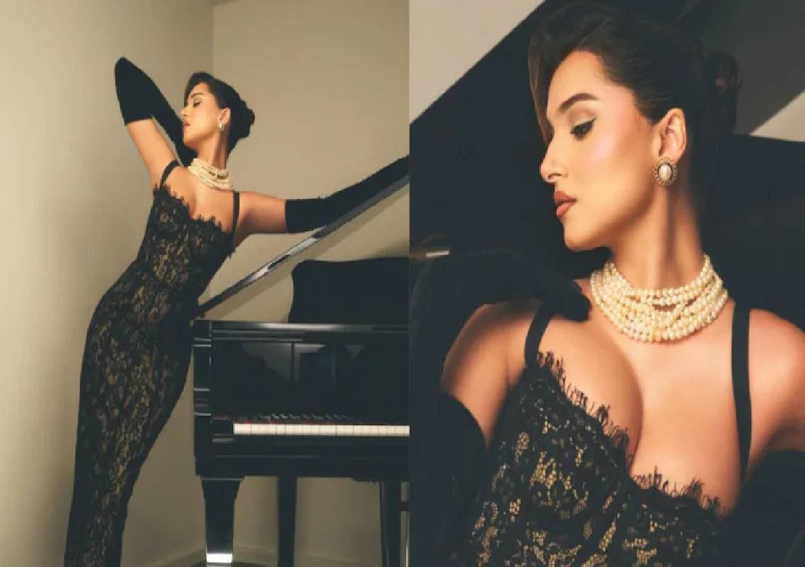 Tara Sutaria stuns in Old Hollywood black lace gown