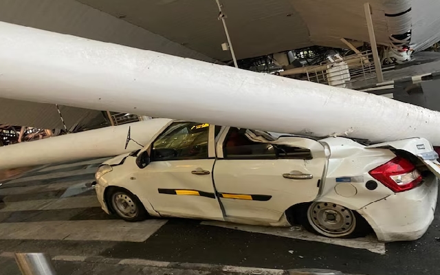 Roof Collapse Injures Six at Delhi Airport's Terminal 1 Amid Heavy Rain - News Karnataka