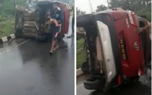 Four Injured as Car Hits Road Divider in Ambagilu - News Karnataka