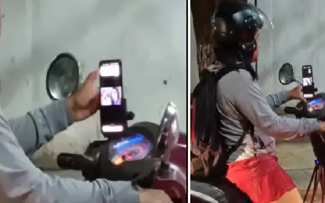 Viral Video Shows Bengaluru Woman Attending Video Call on Bike in Traffic - News Karnataka