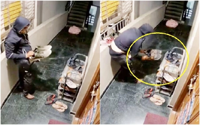 Video of Thief Stealing Shoes in Bengaluru Shocks Social Media - News Karnataka
