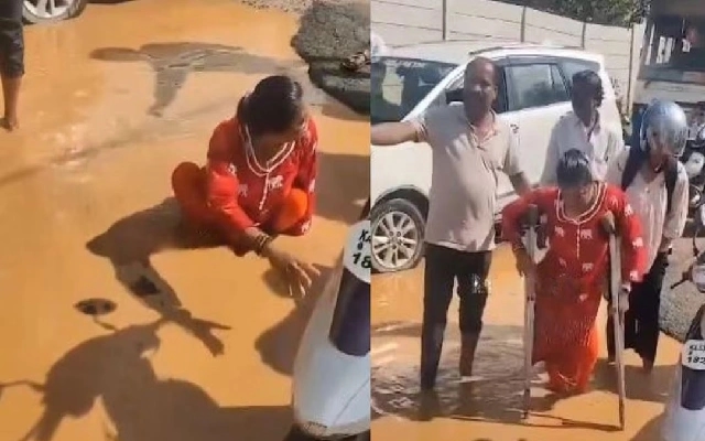 Heartbreaking Video of Disabled Woman Trapped in Waterlogged Bengaluru Sparks Outrage - News Karnataka