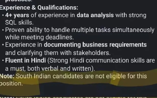Job ad excludes south Indian candidates, sparking outrage - News Karnataka