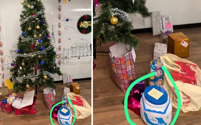 Employee gets a tub of dahi in office as Secret Santa gift - News Karnataka