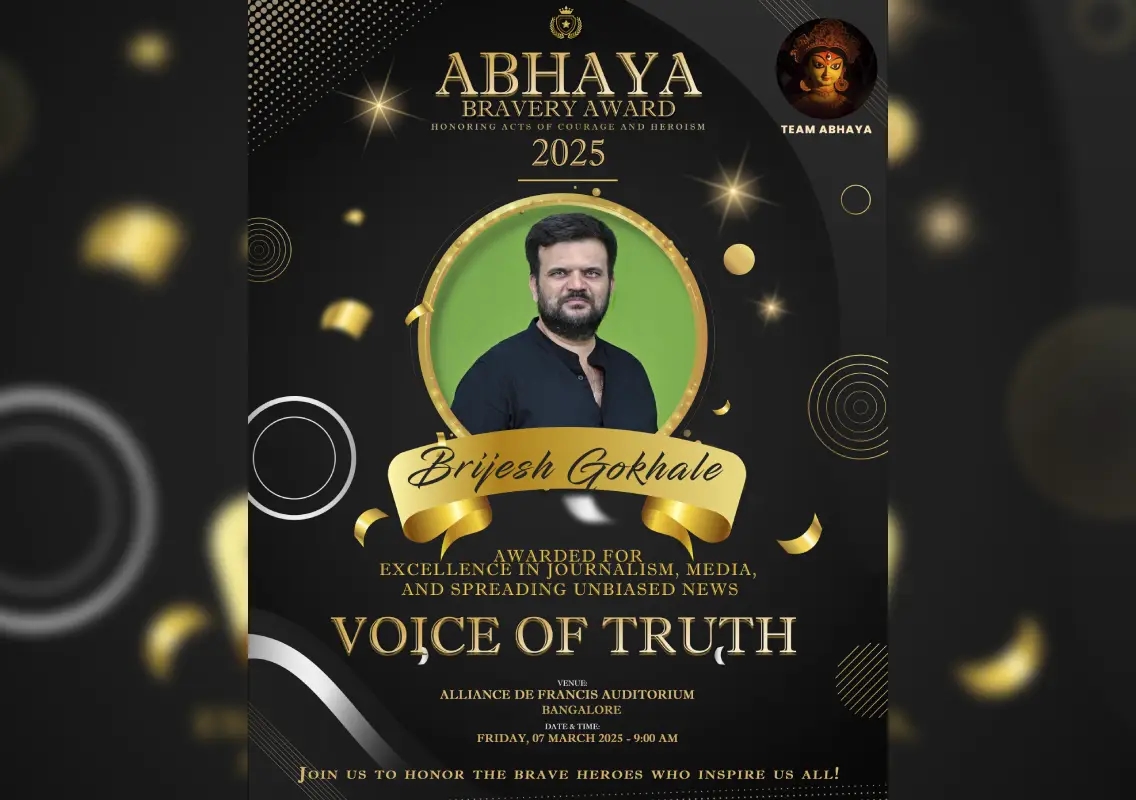 Brijesh Gokhale honoured with Abhaya Bravery Award 2025 for excellence in Journalism - News Karnataka