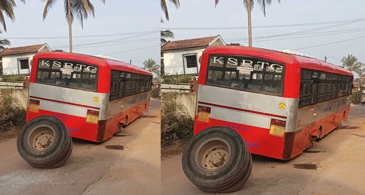 Tyre falls off bus in middle of road, passengers concerned - News Karnataka