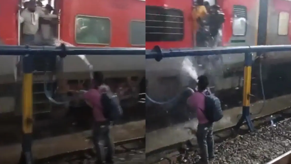 Man sprays water on train passengers, wetting them for fun - News Karnataka