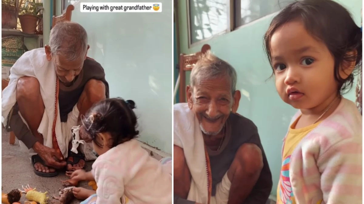 Heartwarming Video of 96-Year-Old Great-Grandfather and Baby Navya Touches Hearts - News Karnataka