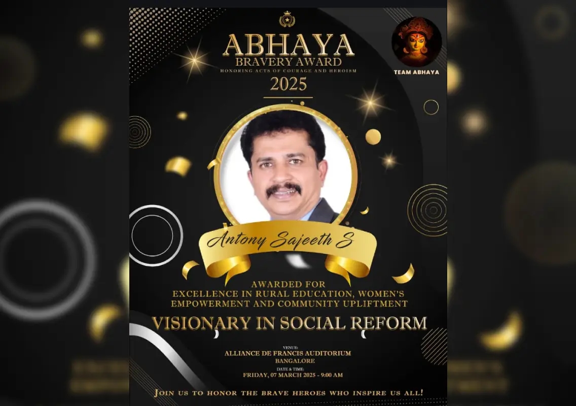 Antony Sajeeth S honoured with HE Behind SHE award by Team Abhaya - News Karnataka