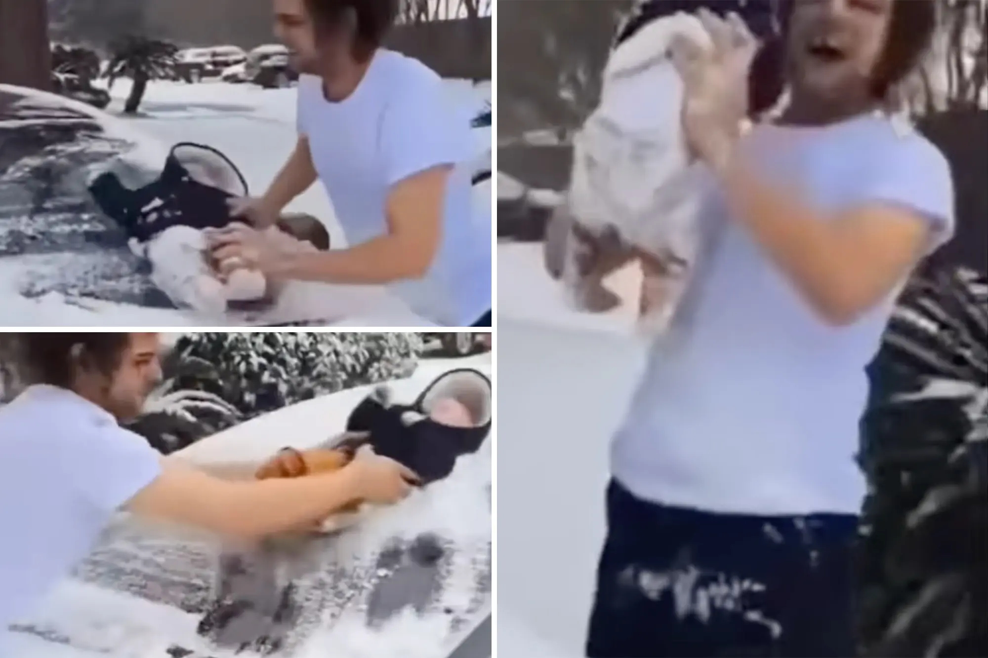 Man wipes snow off his car by using his baby in bundle - News Karnataka