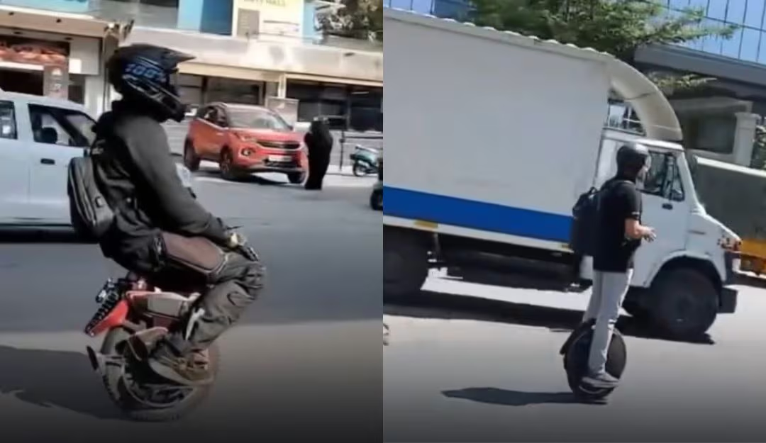 Man rides cycle with one wheel in middle of Bengaluru traffic - News Karnataka