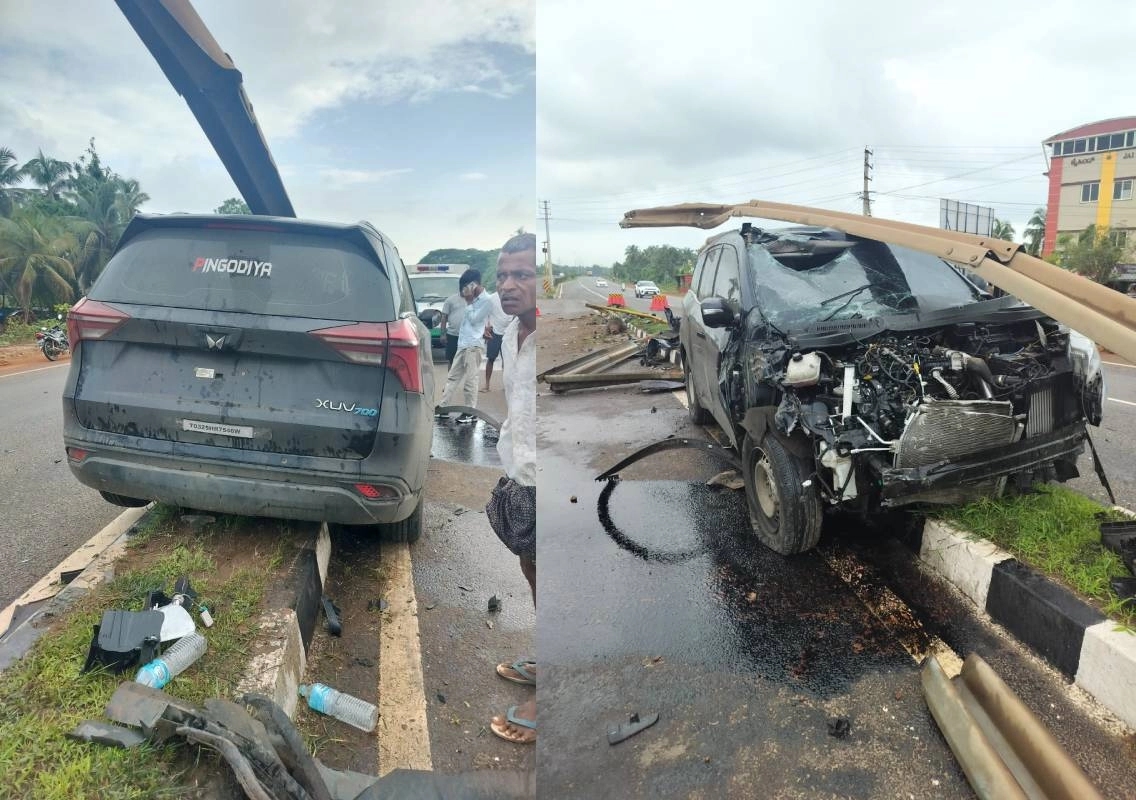 Udupi: Three injured as XUV crashes into divider near Udyavara - News Karnataka