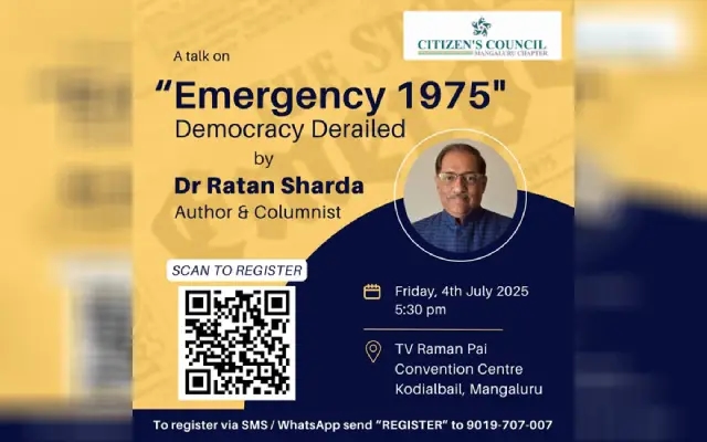 Mangaluru to Host Talk on 1975 Emergency: Dr Ratan Sharda - News Karnataka