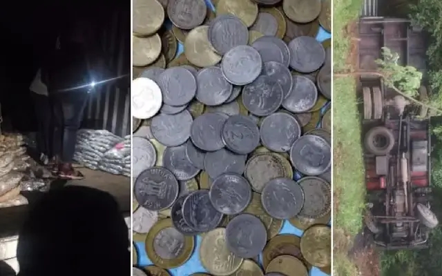 Lorry with ₹57 lakh in coins from RBI overturns near Bengaluru - News Karnataka