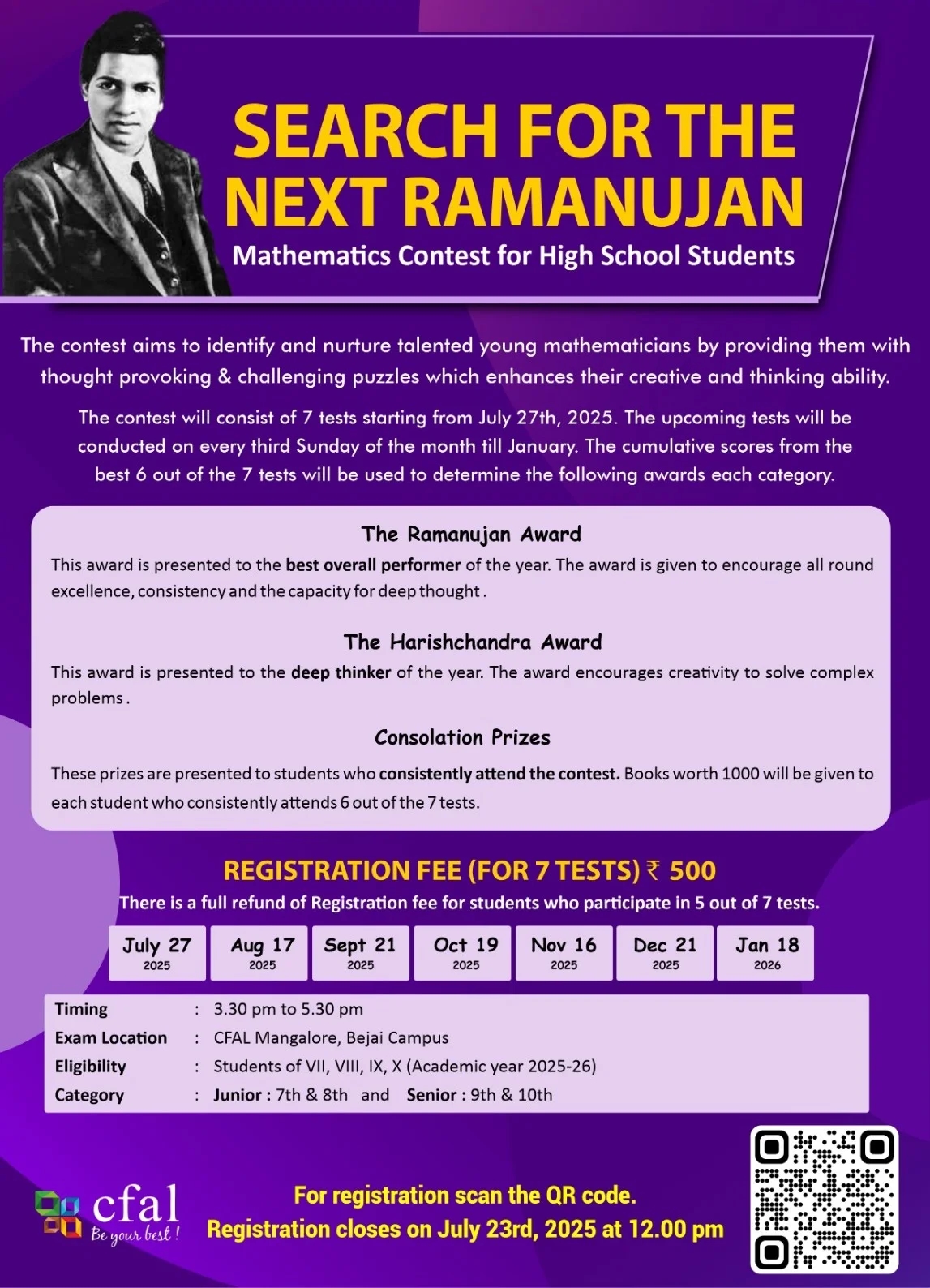 CFAL Launches “Search for the Next Ramanujan” Maths League for Grades 7–10 - News Karnataka