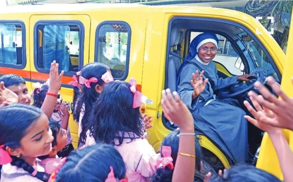 Sister on the steering wheel: Headmistress wins hearts as school van driver - News Karnataka