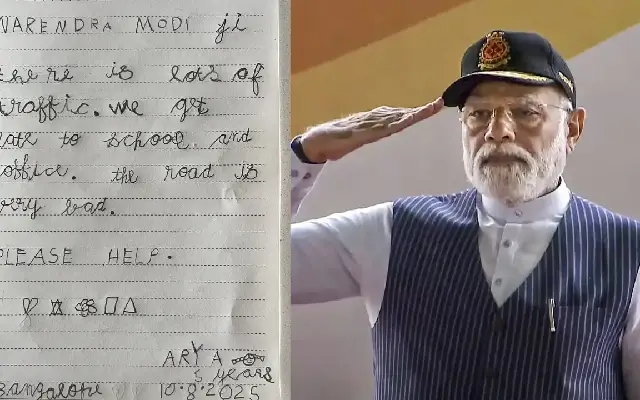 Five-year-old’s heartfelt letter to PM Modi on Bengaluru traffic woes - News Karnataka