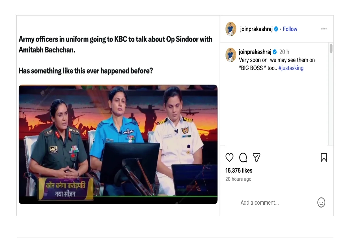 Armed Forces on KBC: Patriotic Tribute or PR Stunt? Prakash Raj’s sharp jibe - News Karnataka