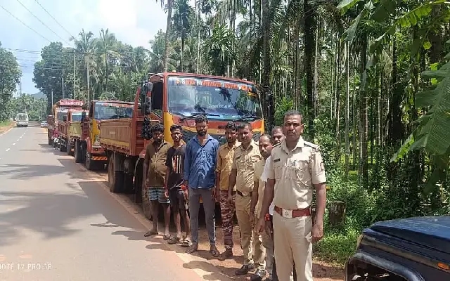 Police seize four lorries transporting laterite stones illegally in Sullia - News Karnataka
