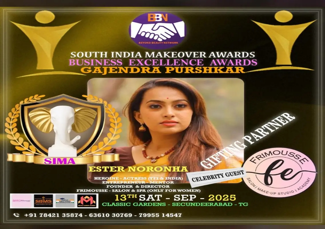 Ester Noronha to be honoured at South India Makeover Awards 2025 in Secunderabad - News Karnataka