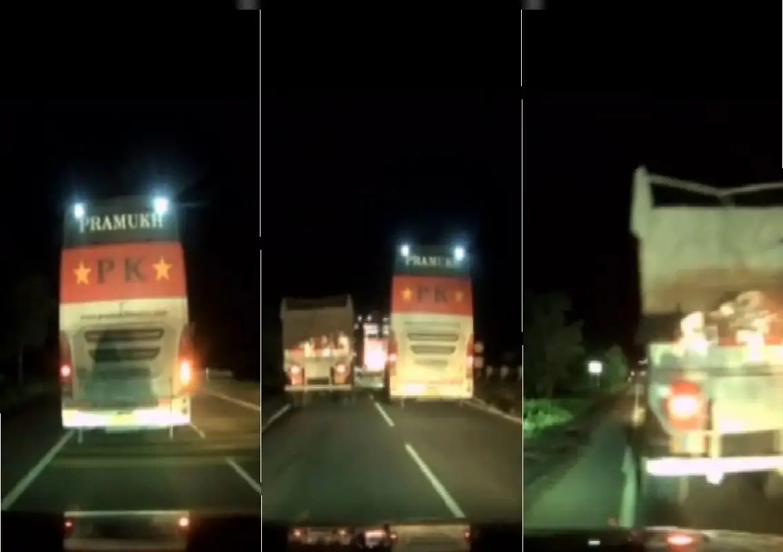 Bengaluru-Hyderabad highway: Man narrowly escapes crash with private bus, video goes viral - News Karnataka
