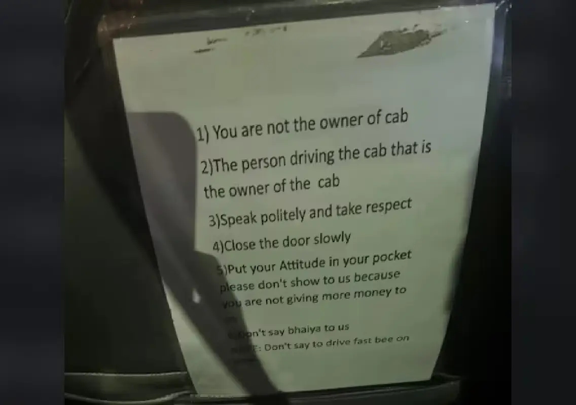 Bengaluru commuter spots cab driver’s strict ruleboard, sparks viral debate - News Karnataka