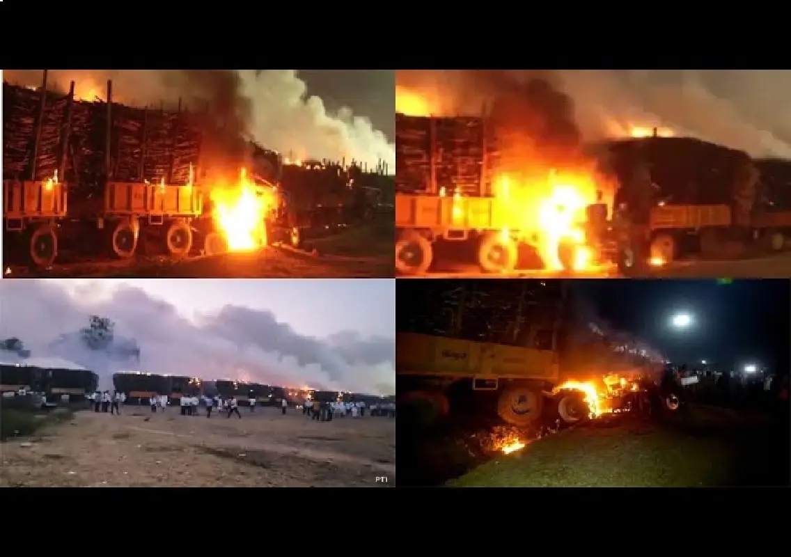 Sugarcane farmers’ protest turns violent in Mudhol as tractors set ablaze - News Karnataka