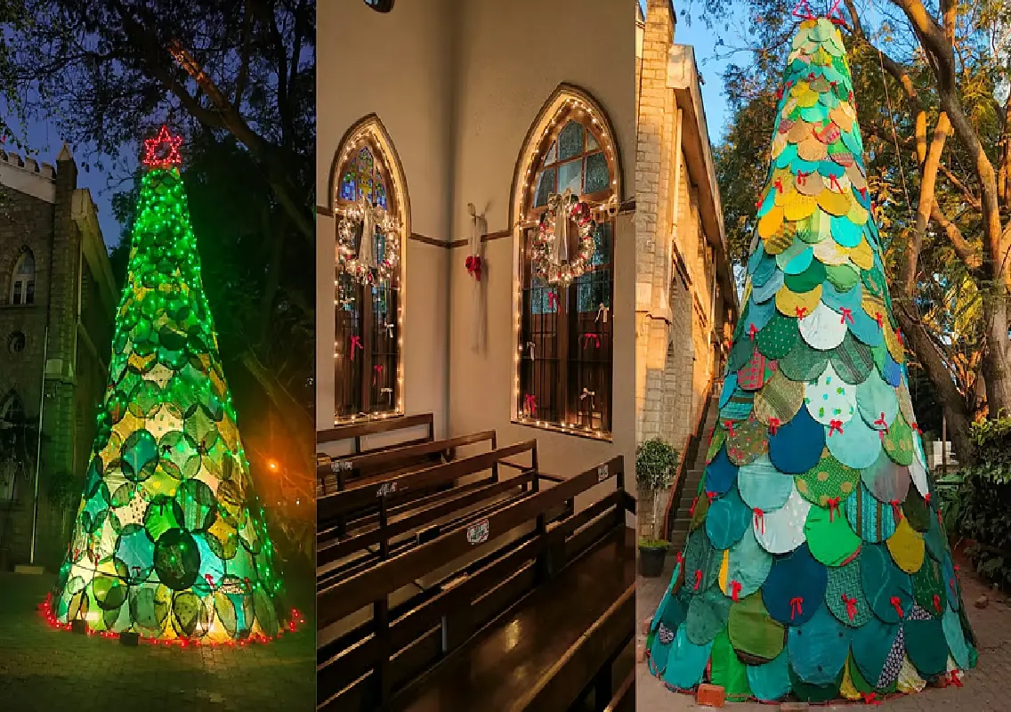 Eco-friendly Christmas tree made of old sarees lights up city church - News Karnataka