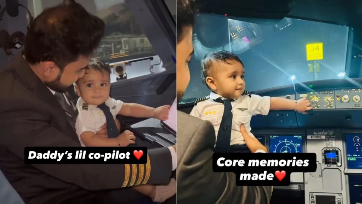 Eight-month-old ‘co-pilot’ melts hearts on first flight with pilot father - News Karnataka