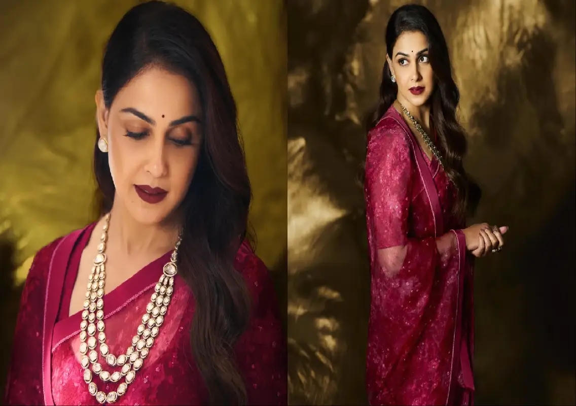 Genelia Deshmukh channels vintage elegance in a rose Anavila saree - News Karnataka