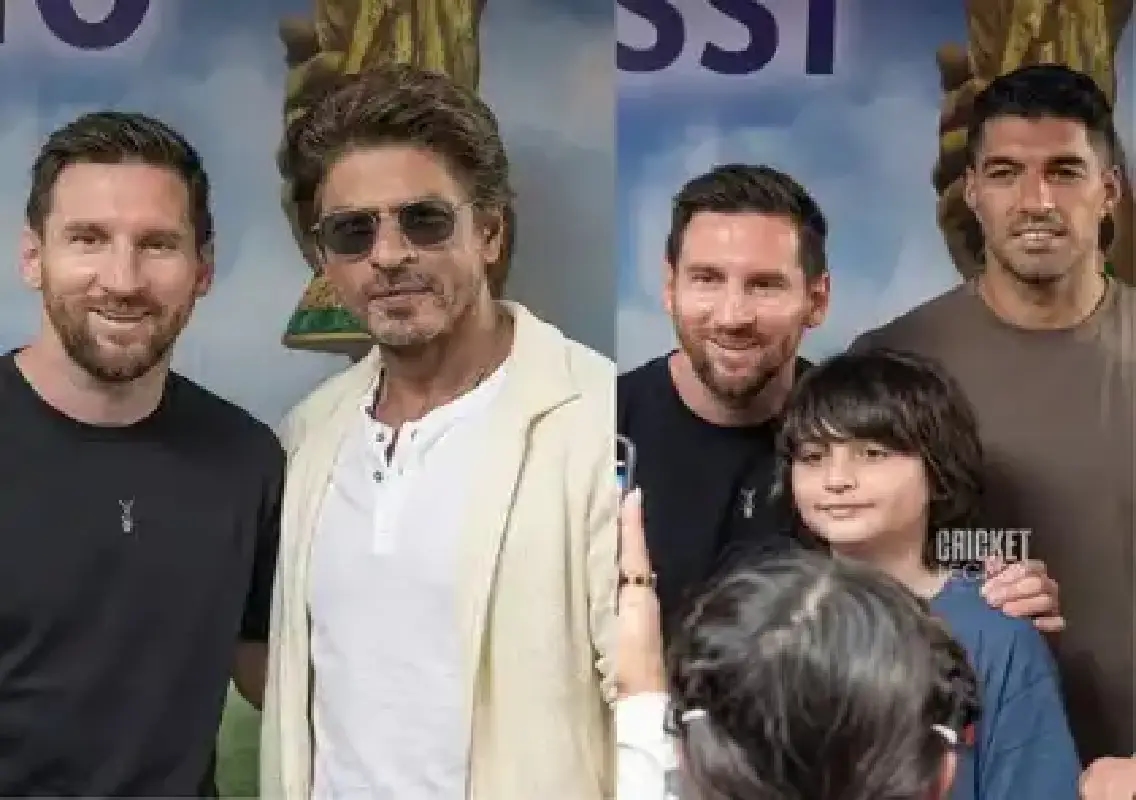 Messi meets Shah Rukh Khan, AbRam in viral Kolkata crossover moment: WATCH - News Karnataka