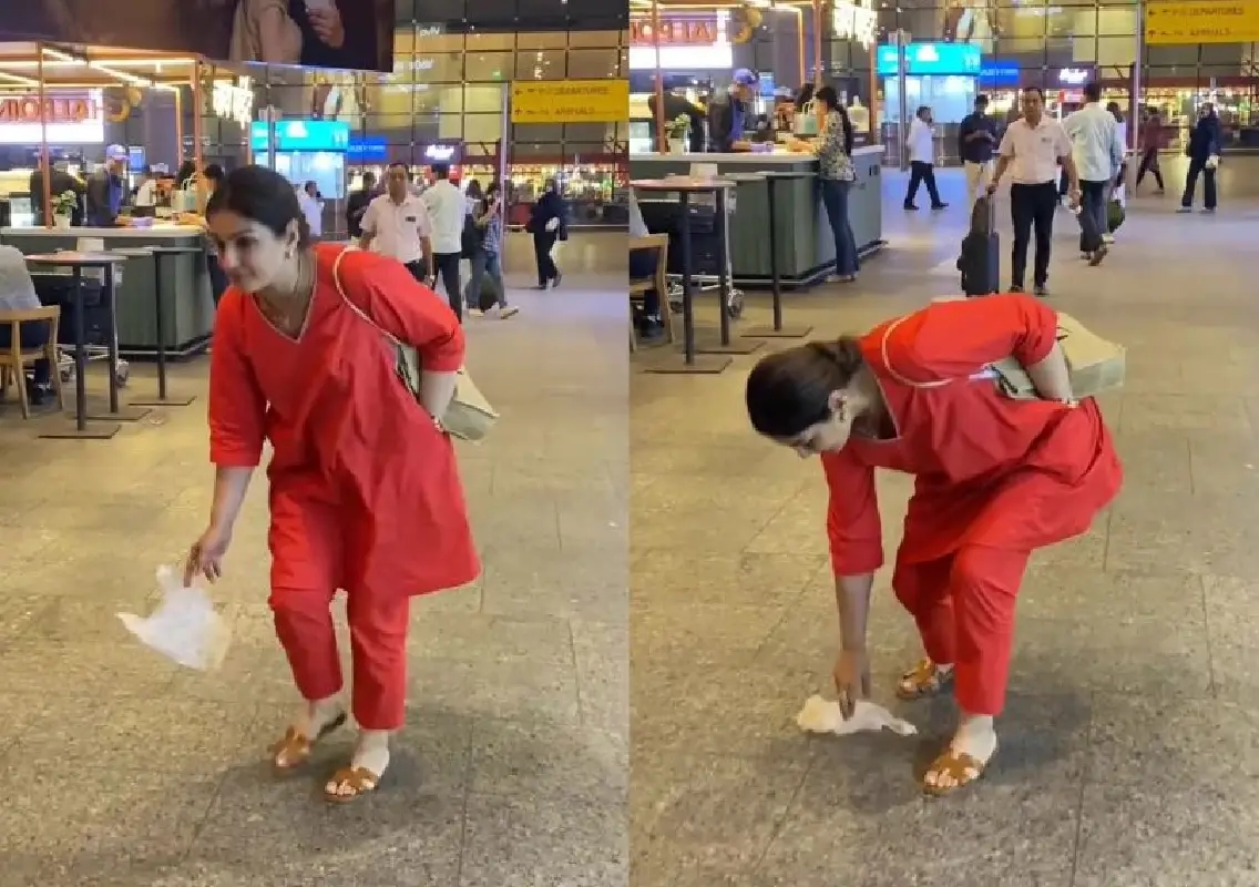 Raveena Tandon wins praise after picking up litter at Mumbai airport: WATCH - News Karnataka