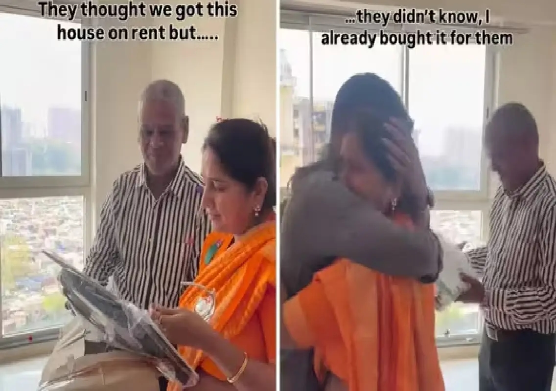 Son surprises parents with new home, leaving them overwhelmed with joy: WATCH - News Karnataka