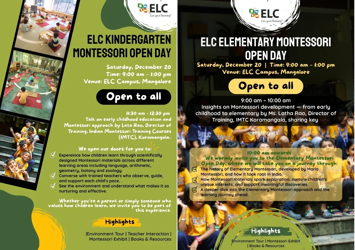 ELC, the only school in the Region with Montessori Elementary Environments, hosts Montessori Open Day on December 20 - News Karnataka