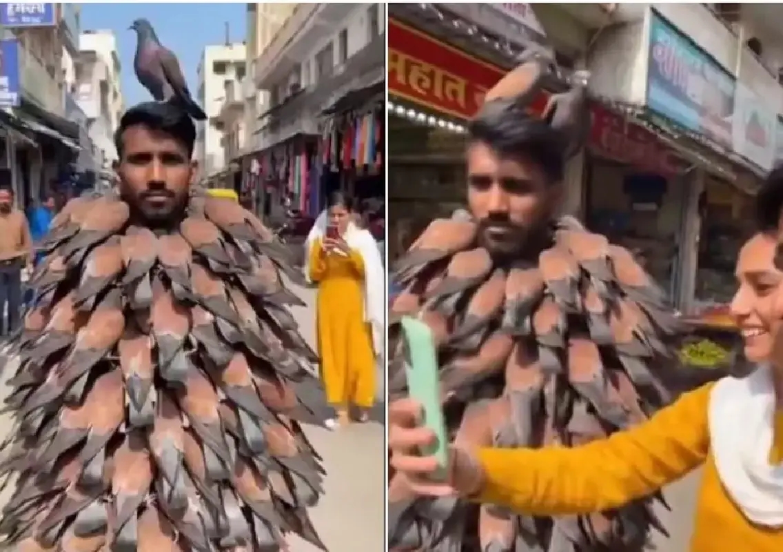 ‘Bird Man’ video of man covered in pigeons leaves internet amazed - News Karnataka