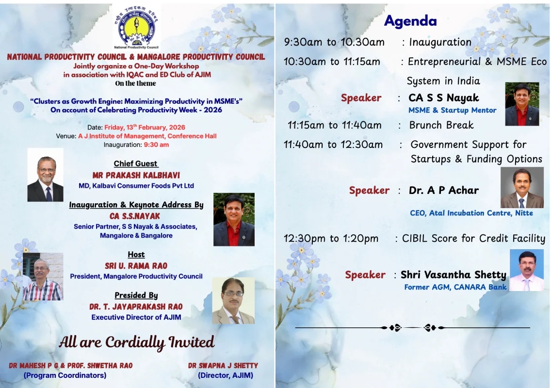 Mangaluru: Productivity workshop on MSME growth at AJIM on Feb 13 - News Karnataka