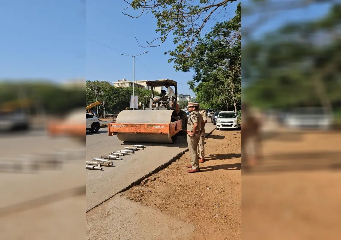 Police crush 120 modified bike silencers in Manipal drive - News Karnataka