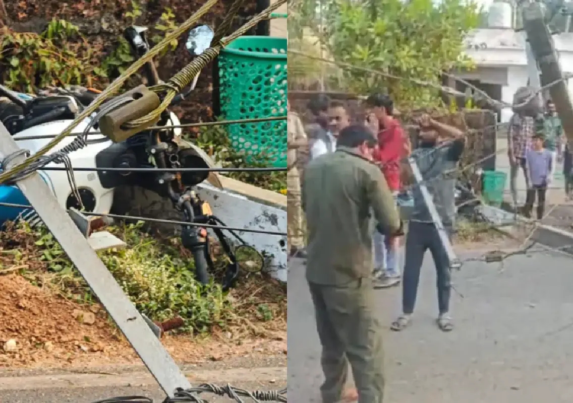 Speeding bike crashes into pole; students escape in Mangaluru - News Karnataka