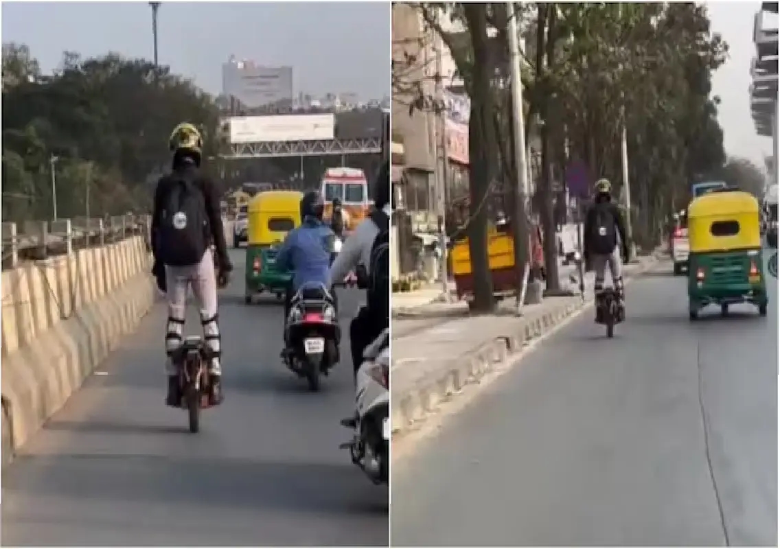 Unicycle ride through Bengaluru traffic sparks safety debate: WATCH - News Karnataka