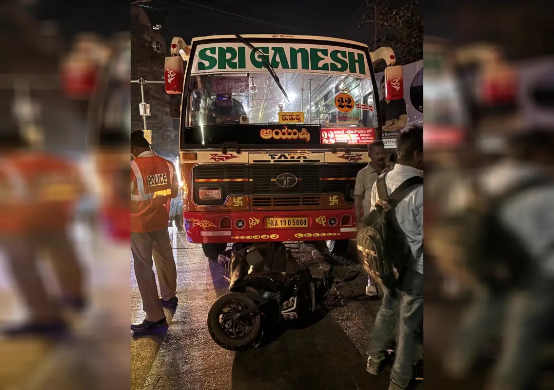 Woman killed after private bus hits scooter near Nanthoor Circle - News Karnataka