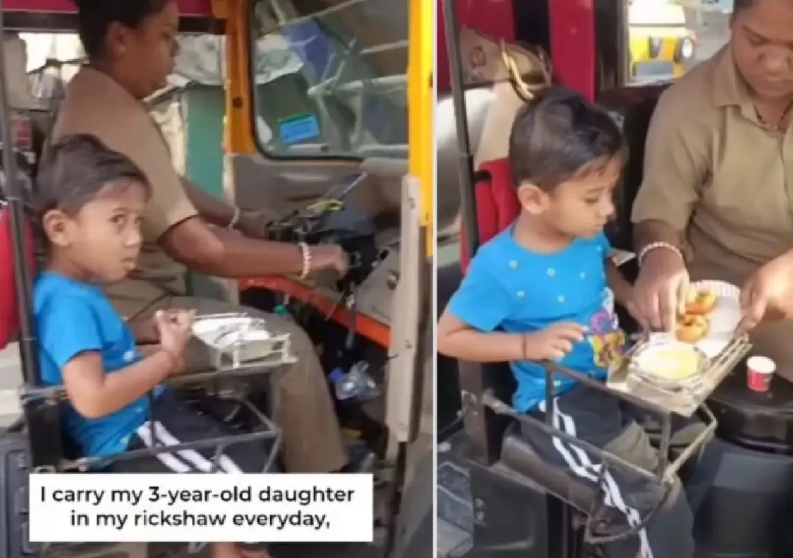 Auto driver Komal Gaikwad drives ahead with toddler by her side - News Karnataka