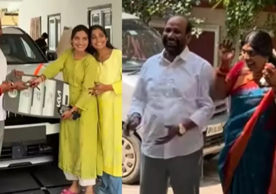Daughters gift parents new car, emotional moment goes viral - News Karnataka