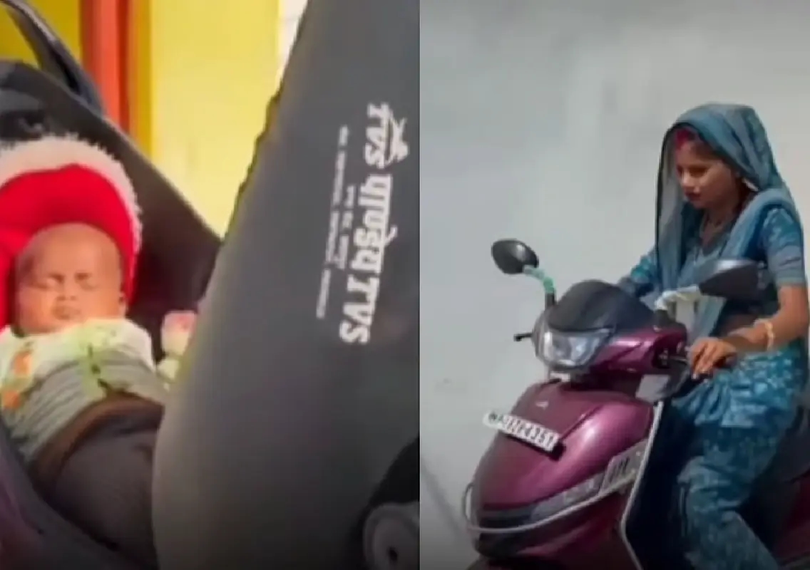 Video of woman placing baby in scooter storage sparks outrage - News Karnataka
