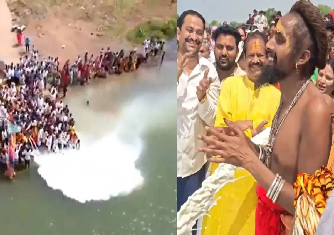 Milk poured into Narmada sparks online debate - News Karnataka